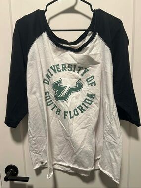 University of South Florida Men's Raglan Long Sleeve Tee - White & Black